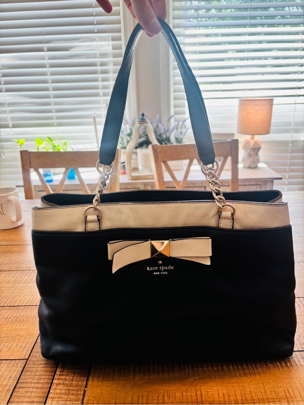 kate spade Black and Cream Tote with Bow Accent